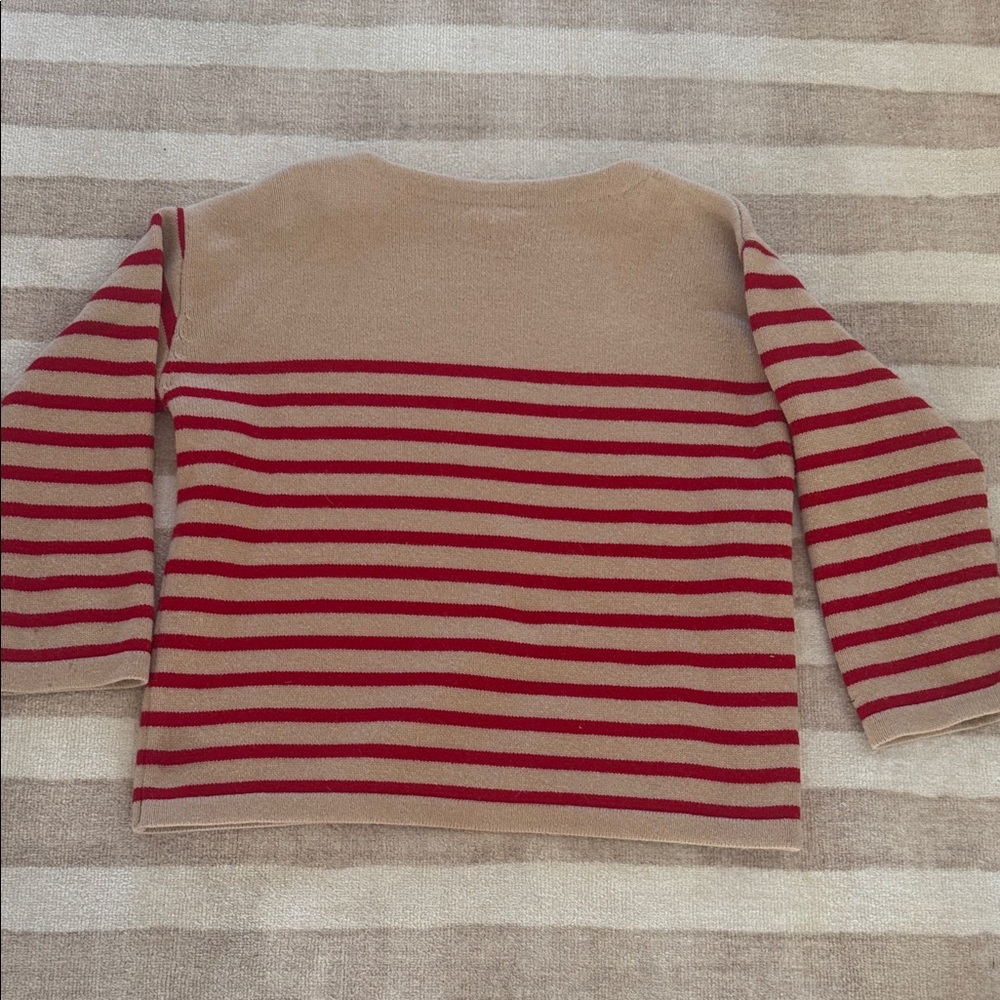 Elegant 💯 merino wool Beige and Red Striped Women's Sweater - Picture 7 of 7
